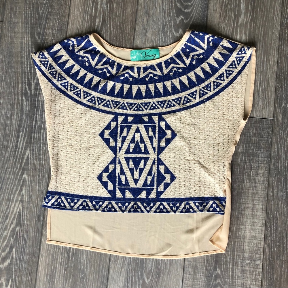 Blue and Cream Aztec Blouse